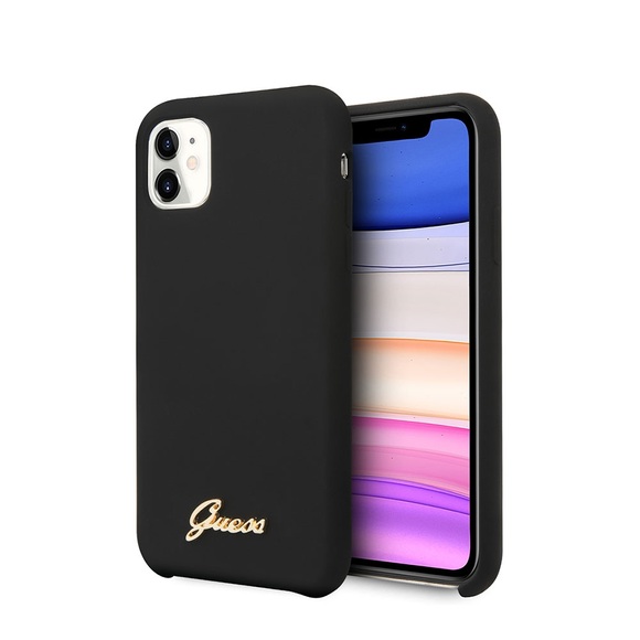 Guess - iPhone 11 Silikon Hardcase Hülle Vintage Script (GUHCN61LSLMGBK) - Schwarz / Gold