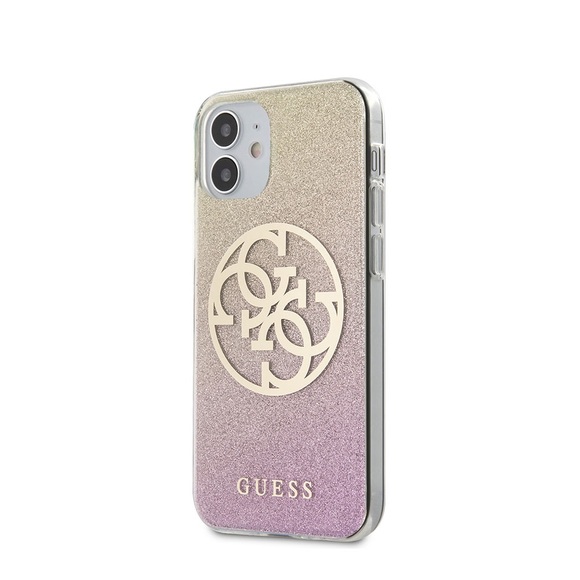 Guess - iPhone 12 Mini Hardcase Hülle Glitter Circle 4G (GUHCP12SPCUGLPGG) - Gold / Pink