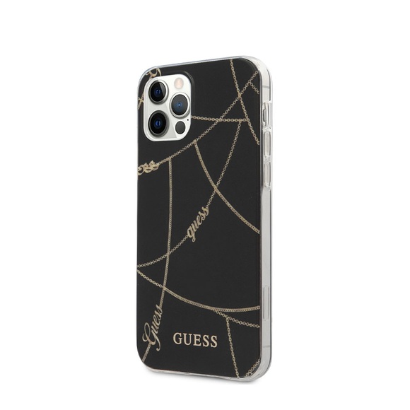 Guess - iPhone 12 / iPhone 12 Pro Hybrid Hülle Chain Collection (GUHCP12MPCUCHBK) - Schwarz / Gold