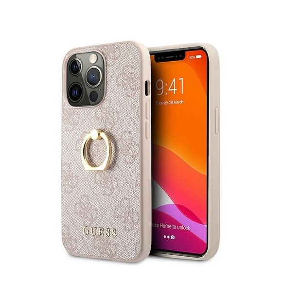 Guess - iPhone 13 Pro Leder Hardcase Hülle Ring (GUHCP13L4GMRPI) - Rosa
