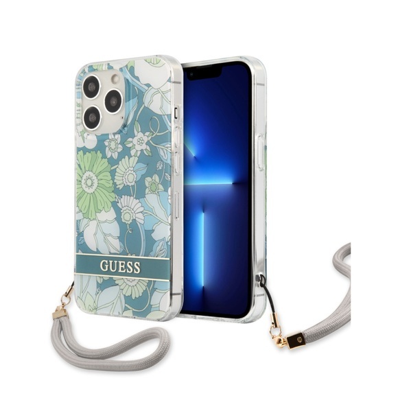 Guess - iPhone 13 Pro Max Hardcase Hülle Flower Strap (GUHCP13XHFLSN) - Grün / Transparent
