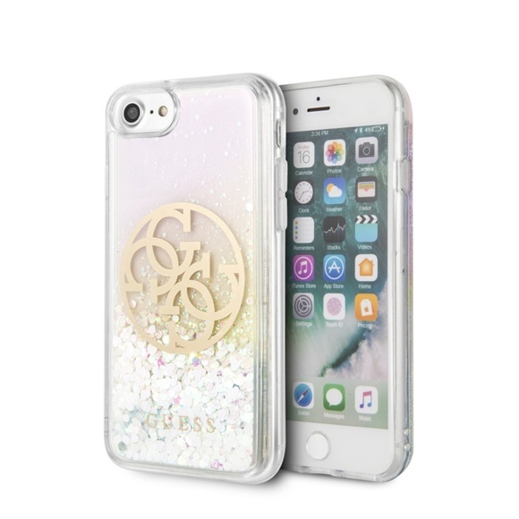 Guess - iPhone SE (2022/2020) / 8 / 7 / 6S Hardcase Hülle Liquid Glitter Circle Logo (GUHCI8LGIRGP) - Weiss / Transparent