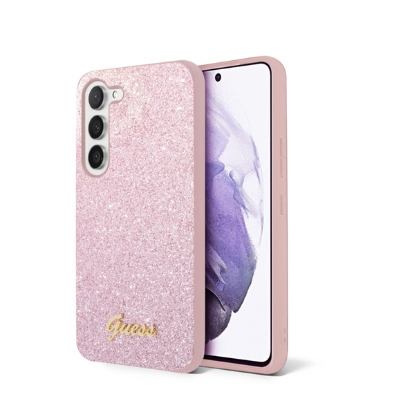 Guess - Samsung Galaxy S23 5G Hardcase Hülle Glitter Script (GUHCS23SHGGSHP) - Rosa