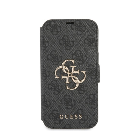 Guess - iPhone 13 Leder Tasche mit Metall Logo (GUBKP13M4GMGGR) - Grau