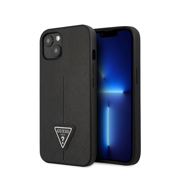 Guess - iPhone 13 Leder Saffiano Hardcase Hülle (GUHCP13MPSATLK) - Schwarz