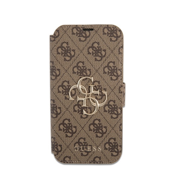 Guess - iPhone 13 Pro Leder Tasche mit Metall Logo (GUBKP13L4GMGBR) - Braun