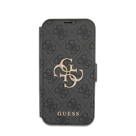 Guess - iPhone 13 Pro Leder Tasche mit Metall Logo (GUBKP13L4GMGGR) - Grau