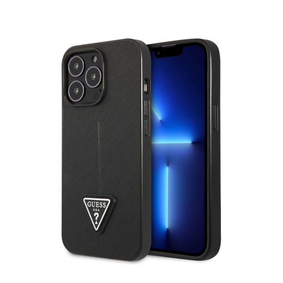 Guess - iPhone 13 Pro Max Leder Saffiano Hardcase Hülle (GUHCP13XPSATLK) - Schwarz