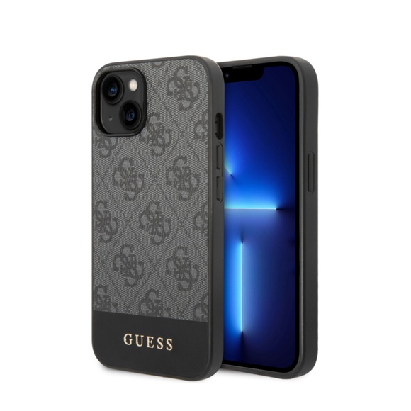 Guess - iPhone 14 Plus Leder Hardcase Hülle 4G Stripe (GUHCP14MG4GLGR) - Schwarz
