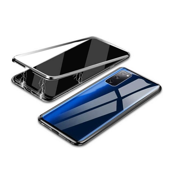 Samsung Galaxy S20 FE / S20 FE 5G Magnetische Alu Schutzhülle mit Panzer Glas Backcover + Displayschutz (Magnet-Technologie) - Silber