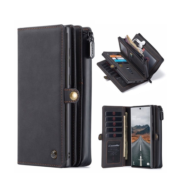 Caseme - Samsung Galaxy S21 5G 3in1 Leder Tasche + Magnet Hardcase Karten Etui - Schwarz