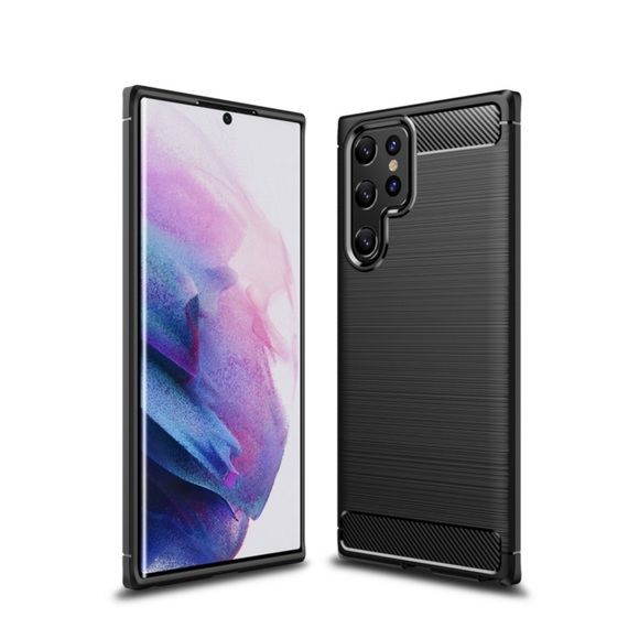 Samsung Galaxy S22 Ultra 5G Gummi Case Schutzhülle Carbon Look - Schwarz