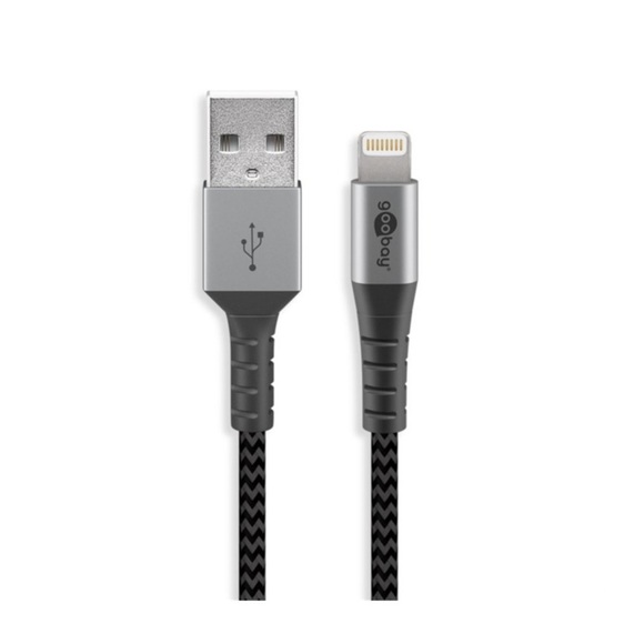 Goobay - (0.5m) MFi USB auf Lightning Daten Ladekabel Nylon - Grau / Schwarz
