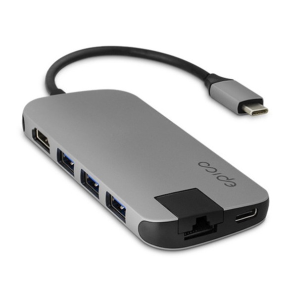 Epico - USB C Multiport Adapter Multimedia 2 mit USB C (PD) / 4K HDMI / 3x USB 3.0 / Gigabit Ethernet / SD & Micro SD Kartenlesegerät - Space Grey