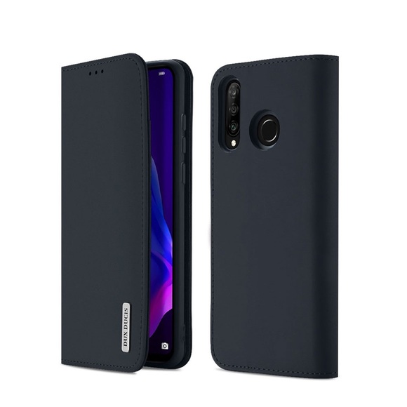 Dux Ducis - Huawei P30 Lite Flip Wallet Cover Echtleder Tasche Wish Series - Dunkelblau