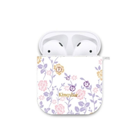 Hardcase Schutzhülle Abdeckung für Apple AirPods im Glitzer Blumen Design (Swarovski-Elements) für alle Airpod Generationen - Lila / Pink