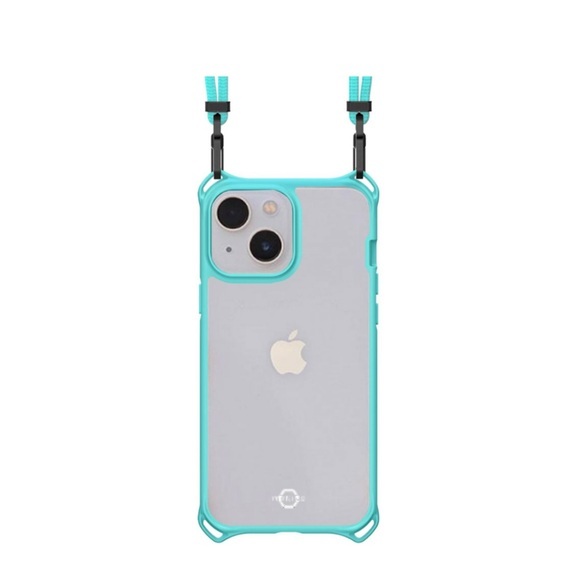 ITSkins - iPhone 13 Hybrid Sling Antimikrobielle Necklace Schutz Hardcase Hülle (Fallschutz 3 Meter) - Türkis / Transparent