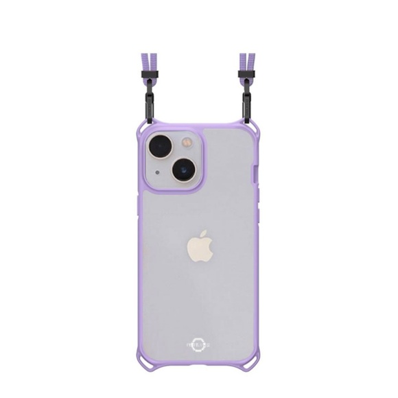 ITSkins - iPhone 13 Hybrid Sling Antimikrobielle Necklace Schutz Hardcase Hülle (Fallschutz 3 Meter) - Lila / Transparent