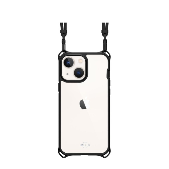 ITSkins - iPhone 13 Hybrid Sling Antimikrobielle Necklace Kordel Schmal Schutz Hardcase Hülle (Fallschutz 3 Meter) - Schwarz / Transparent