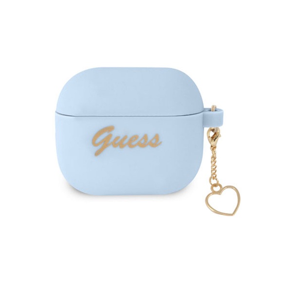 Guess - AirPods (3. Generation) Silikon Schutzhülle + Herz Anhänger (GUA3LSCHSB) - Blau / Gold