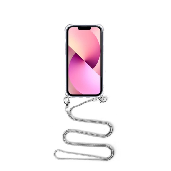 Apfelkiste © - iPhone 13 Mini Necklace Gummi Hülle Air Cushion Fallschutz + Schlangenkette (1.2m) - Silber