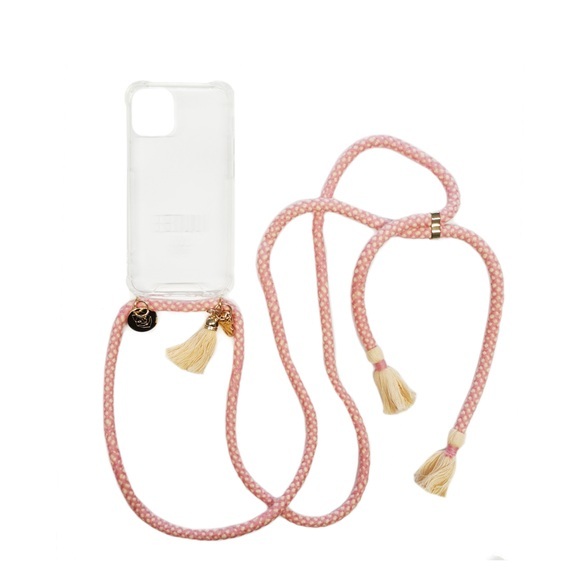 ETUUI - iPhone 12 Mini Necklace Hybrid TPU Hülle Air Cushion Fallschutz + Handykette - Rosa