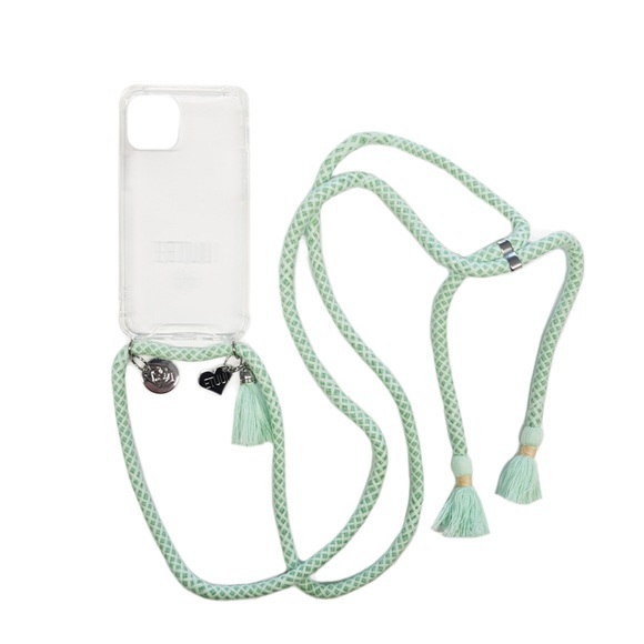 ETUUI - iPhone 12 Mini Necklace Hybrid TPU Hülle Air Cushion Fallschutz + Handykette - Türkis
