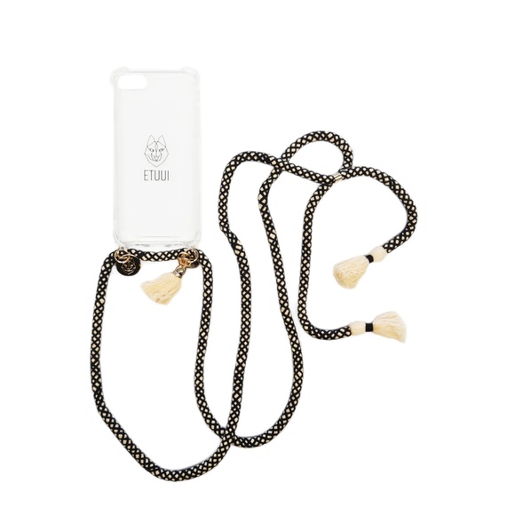 ETUUI - iPhone SE (2020) / 8 / 7 / 6S Necklace Hybrid TPU Hülle Air Cushion Fallschutz + Handykette - Schwarz