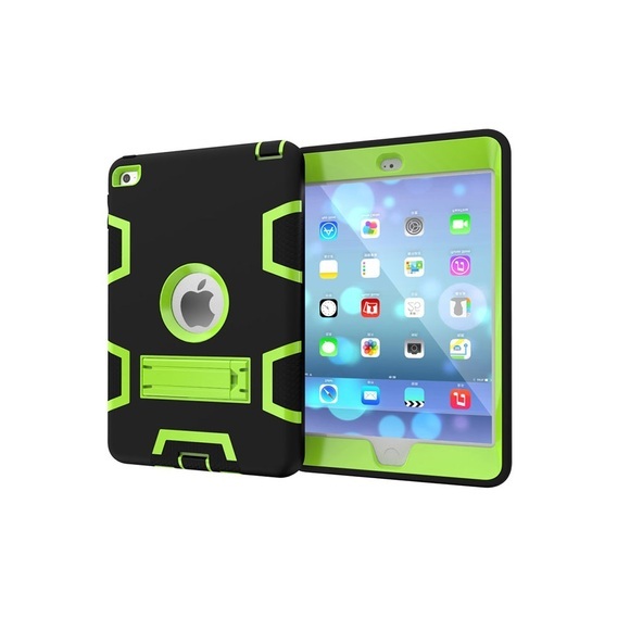 iPad Mini 4 Hybrid Outdoor Silikon Case Hülle mit Aufsteller - Schwarz / Grün
