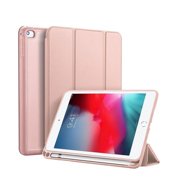 Dux Ducis - iPad Mini 5 (2019) / iPad Mini 4 Tasche Smart Cover Gummi Schutzhülle + Apple Pencil Halter - Roségold