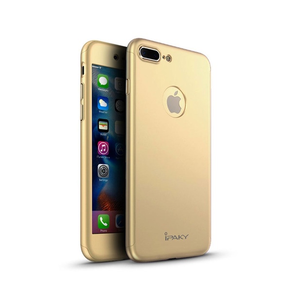 IPAKY - iPhone 8 Plus / 7 Plus Dual Hardcase Schutzhülle + Panzer Glas Display Schutzfolie - Gold