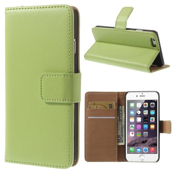 iPhone 6 / 6S Echtleder Tasche Flip Cover mit Karten Etui - Grün