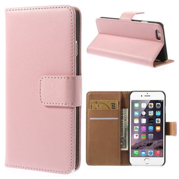 iPhone 6 / 6S Echtleder Tasche Flip Cover mit Karten Etui - Rosa