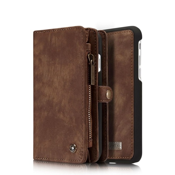 Caseme - iPhone 8 / iPhone 7 3in1 Echtleder Tasche + Hardcase und Karten Etui - Dunkelbraun