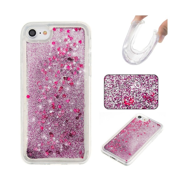 iPhone 8 / iPhone 7 Gummi Hülle Liquid Case Glitzer Sterne - Transparent / Lila