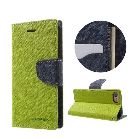 Mercury Goospery - iPhone 8 / iPhone 7 Leder Tasche Flipcase - Grün / Dunkelblau