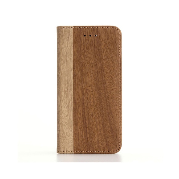 iPhone 8 / iPhone 7 Leder Bookstyle Tasche im Holz Look - Braun