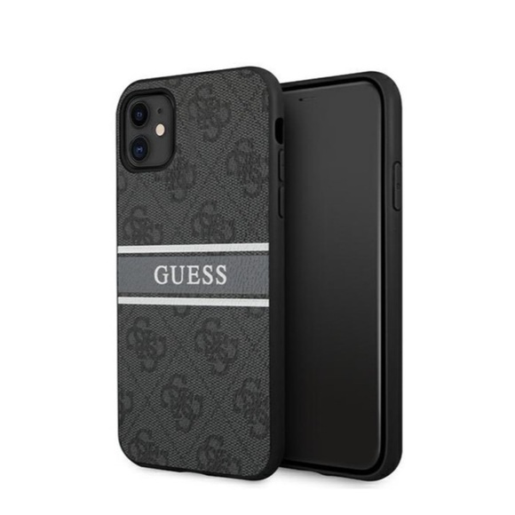 Guess - iPhone 11 Leder Hardcase Hülle Streifen Logo (GUHCN614GDGR) - Grau