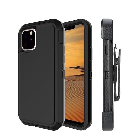 iPhone 11 Pro Outdoor Hybrid Schutz Hülle Defender + Gürtel Clip Holster - Schwarz