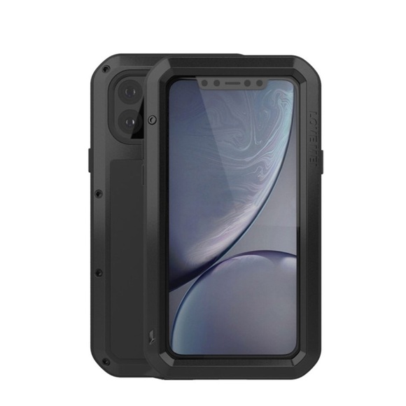 LOVE MEI - iPhone 11 Pro Silikon Metall Outdoor Case + Panzerfolie - Schwarz