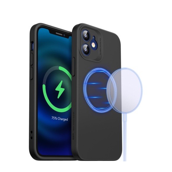 iPhone 12 MagSafe Silikon Case Hülle + Kameraschutz - Schwarz