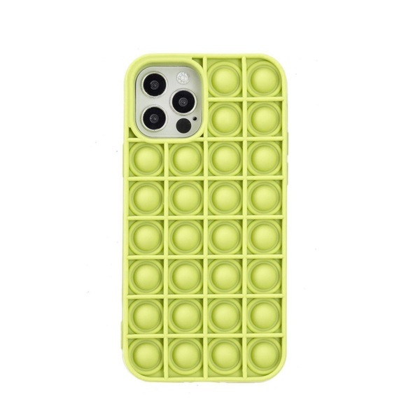 iPhone 12 / iPhone 12 Pro 2in1 Silikon Bubbles Hülle + Anti Stress Pop It Fidget Rückseite - Grün