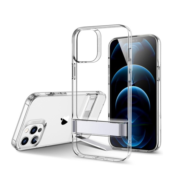 iPhone 12 / iPhone 12 Pro Gummi Case Schutzhülle + Aluminium Kickstand - Transparent