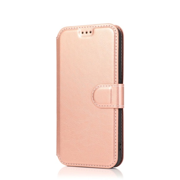 iPhone 12 / iPhone 12 Pro Leder Tasche mit Kartenfach im Retro Style - Roségold
