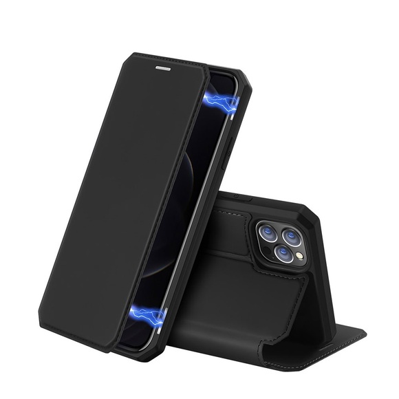 Dux Ducis - iPhone 12 Pro Max Magnet Flip Wallet Cover Leder Tasche - Schwarz