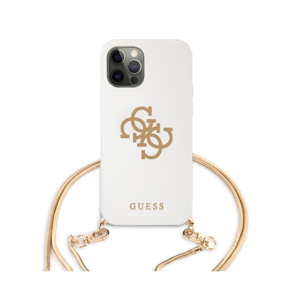 Guess - iPhone 12 Pro Max Necklace Silikon Soft Touch Hülle Snake Chain + Schlangenkette (GUHCP12LLSC4GWH) - Weiss / Gold