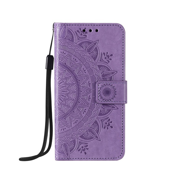 iPhone 12 Pro Max Leder Tasche Wallet - Mandala Flowers - Lila
