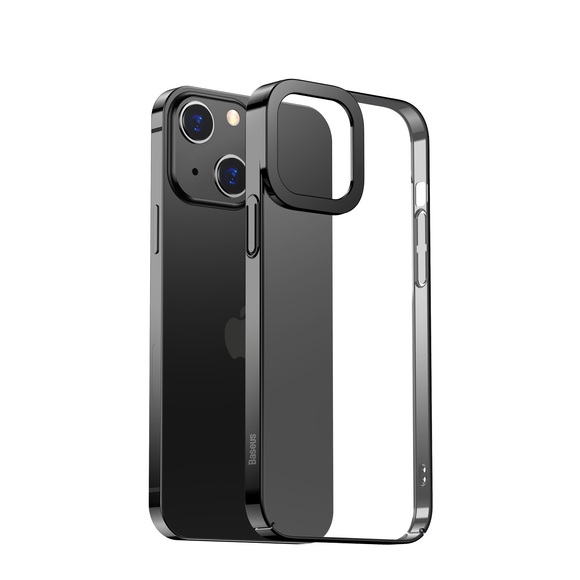Baseus - iPhone 13 Hardcase Hülle Anti-Fingerprint + Galvanisierter Rahmen - Schwarz / Transparent