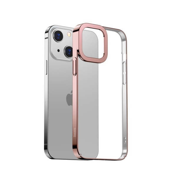 Baseus - iPhone 13 Hardcase Hülle Anti-Fingerprint + Galvanisierter Rahmen - Roségold / Transparent