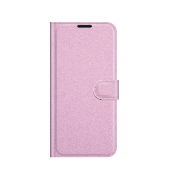 iPhone 13 Leder Tasche Flip Cover Litchi Look - Rosa